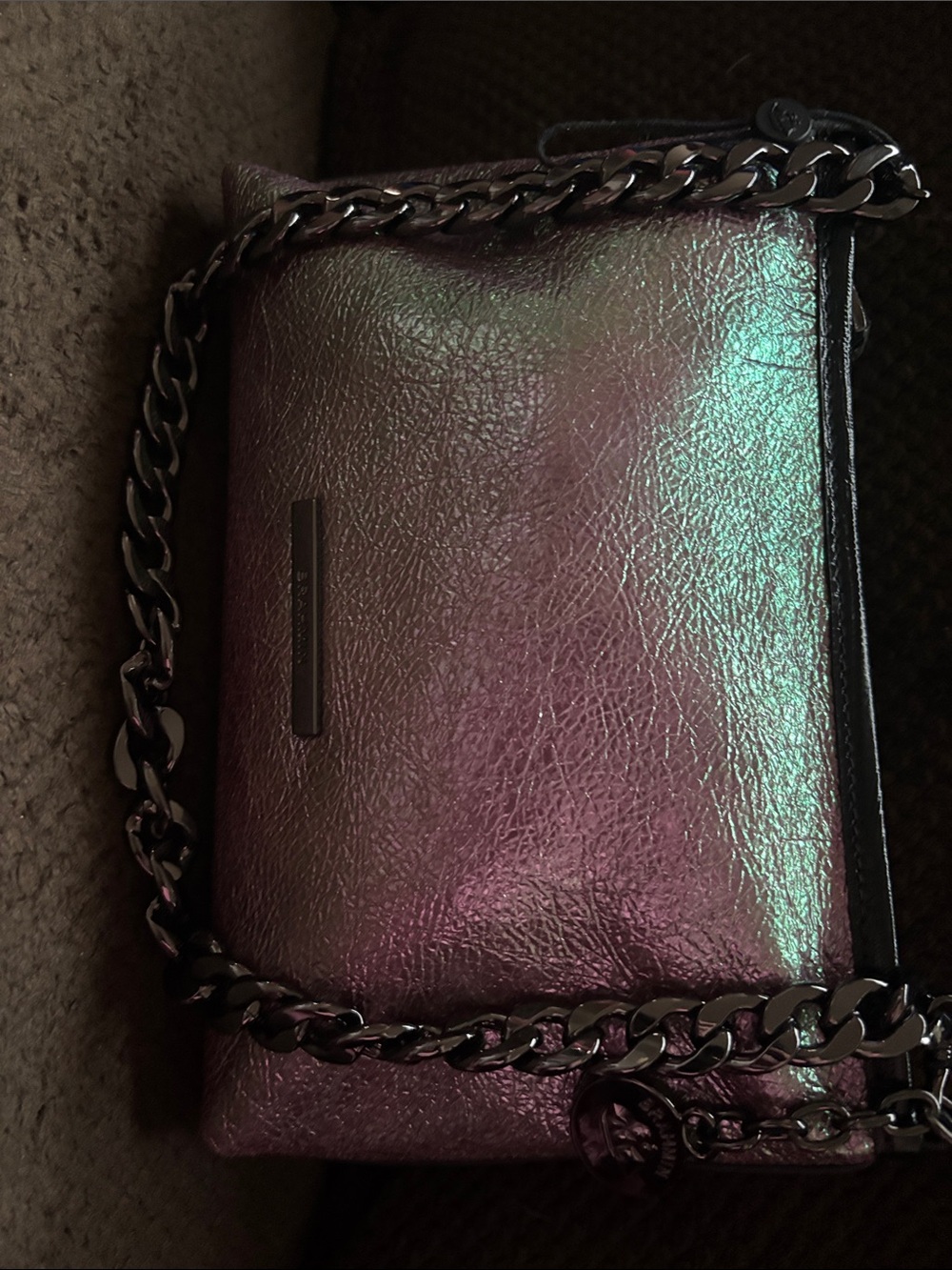 Brahmin Iridescent Purple & Green Metallic Chain Crossbody Bag